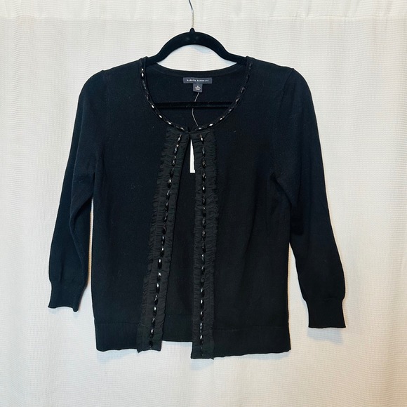 Banana Republic Sweaters - Banana Republic Black Embellished Ruffle Trim Cardigan Sweater Size Small